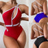 Ladies One Piece Solid Color Swimsuit Belt